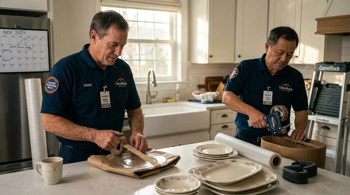Professional crew packing kitchen dishware in Sebastian, TX